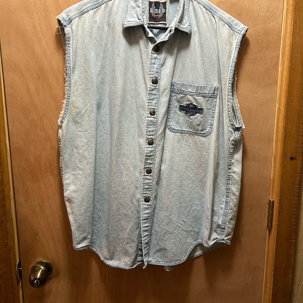 Harley Davidson vintage Men's Denim Blue Sleeveless Shirt